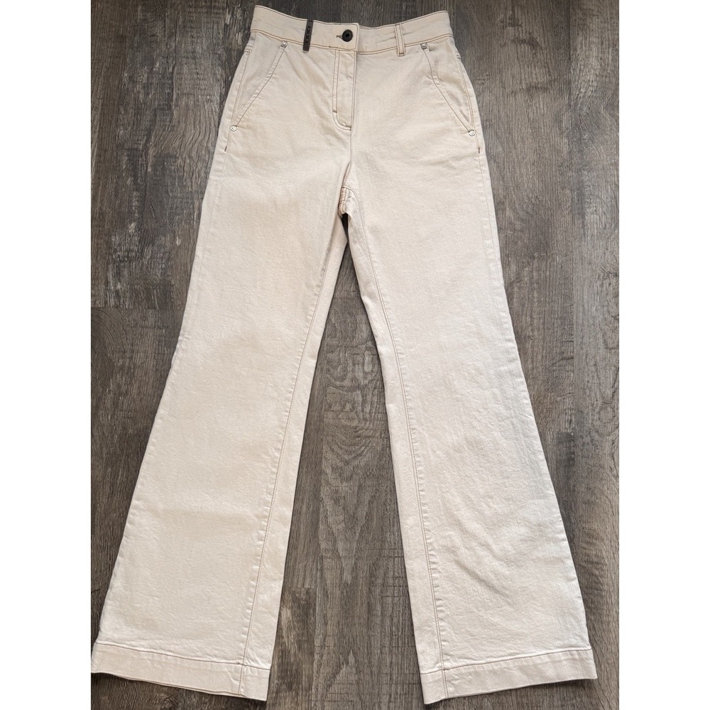 Perserico High Rise Wide Leg Pants Stretch Womens Size 38/US 2 Cream Italy Made